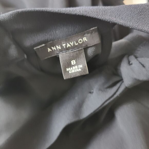 Ann Taylor Dress 8 Black White Stitch Bow Tie Neck A-Line Clueless Preppy Read - Picture 13 of 13